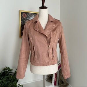 A New Day Women’s Faux Suede Moto Jacket Sz S Pink Rose Gold Zip Biker Boho